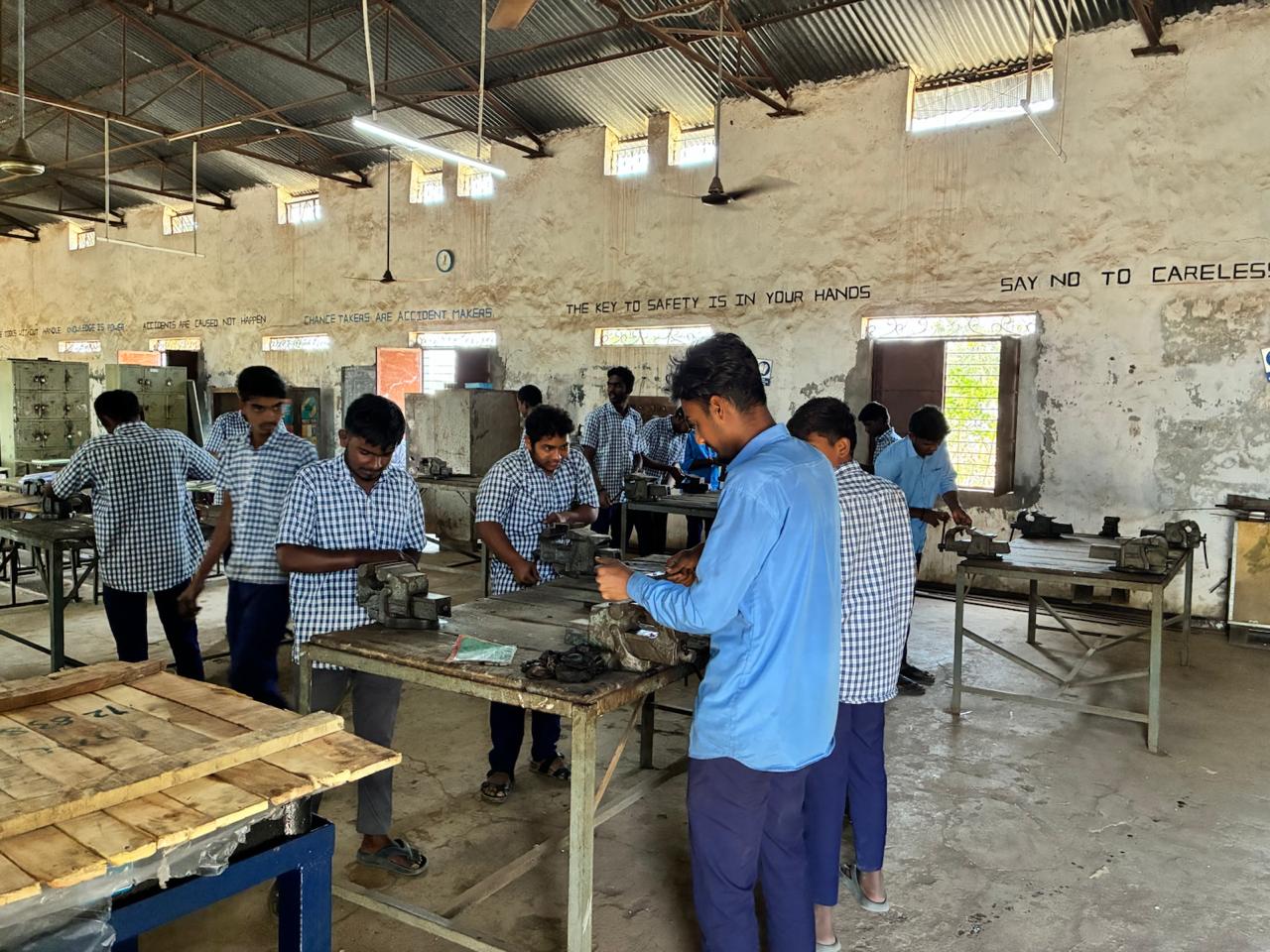 Fitter trade bench work practice at Fatima ITI